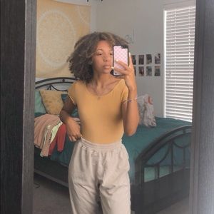 Yellow ribbed bodysuit